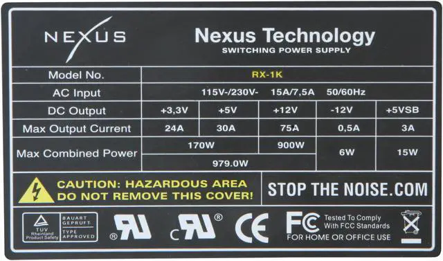 Alt view image 9 of 11 - Nexus RX-1K 1000 W ATX 2.2 80 PLUS Certified Modular Active PFC Tranquillity Power Supply