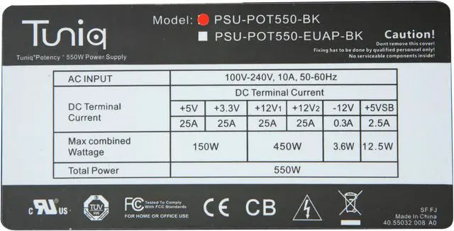 Alt view image 5 of 10 - Tuniq Potency PSU-POT550-BK 550 W ATX12V / EPS12V SLI Ready CrossFire Ready 80 PLUS Certified Active PFC Power Supply