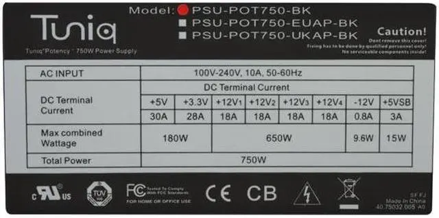 Alt view image 5 of 10 - Tuniq Potency PSU-POT750-BK 750 W ATX12V / EPS12V SLI Ready CrossFire Ready 80 PLUS BRONZE Certified Active PFC Power Supply