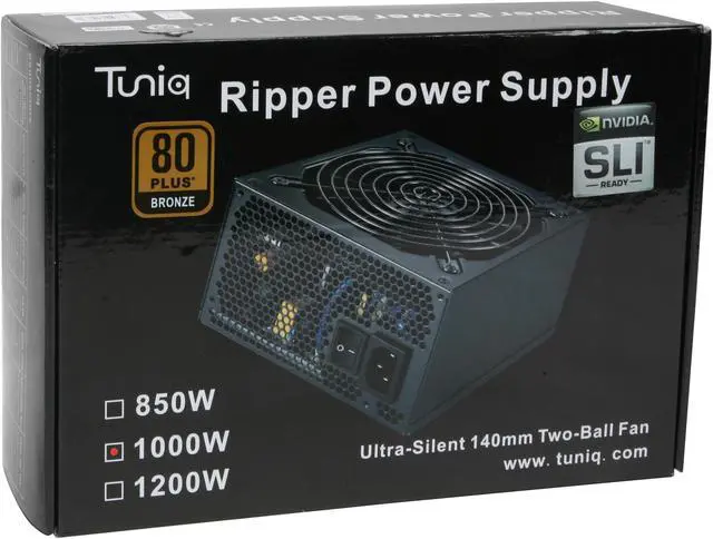 Alt view image 11 of 11 - Tuniq Ripper PSU-RIP1000W-BK 1000 W ATX12V / EPS12V SLI Certified CrossFire Ready 80 PLUS BRONZE Certified Active PFC Power Supply