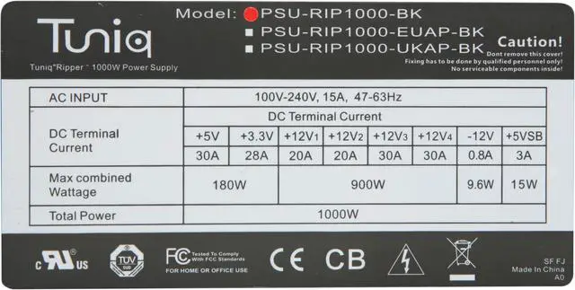 Alt view image 5 of 11 - Tuniq Ripper PSU-RIP1000W-BK 1000 W ATX12V / EPS12V SLI Certified CrossFire Ready 80 PLUS BRONZE Certified Active PFC Power Supply