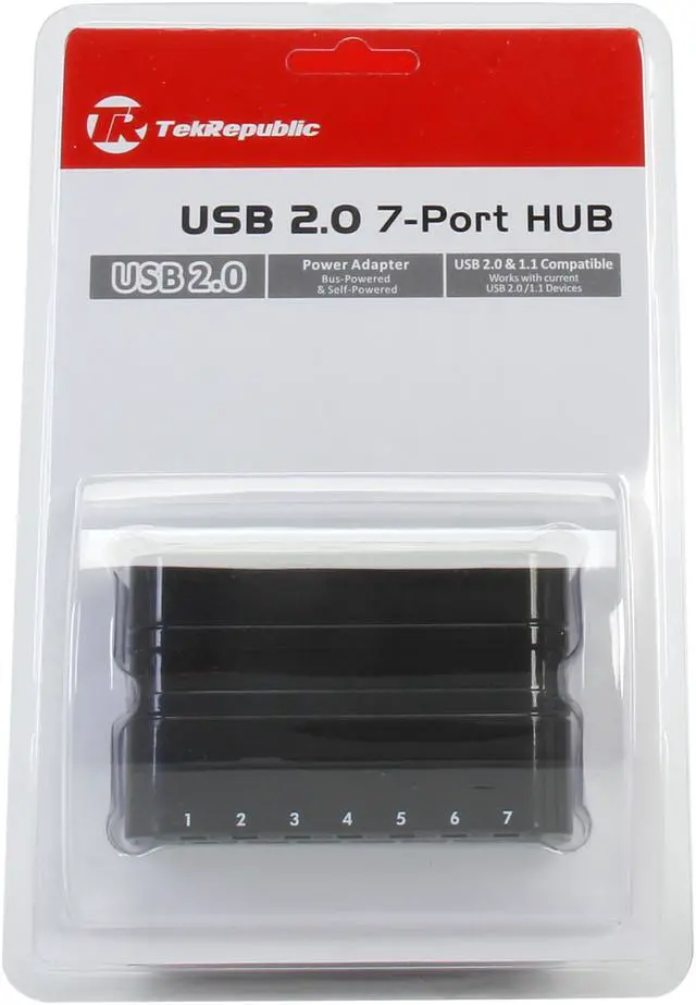 Alt view image 6 of 6 - Tek Republic TUH-2700 USB 2.0 7 Port Hub with Power Adapter
