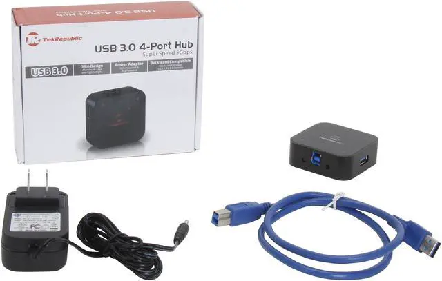 Alt view image 6 of 6 - Tek Republic TUH-3400 Aluminum USB 3.0 4 Port Hub with 3A Power Adapter