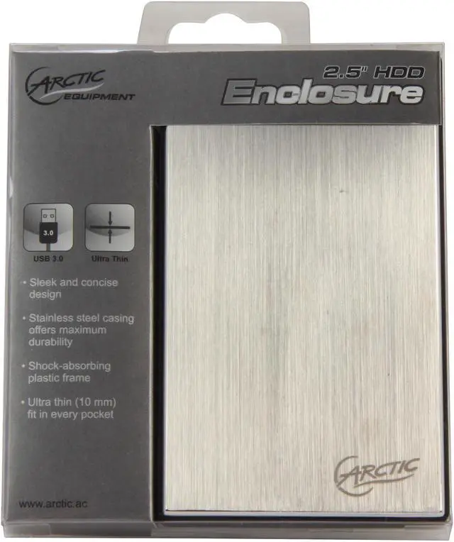 Alt view image 6 of 6 - ARCTIC 2.5" HDD Enclosure Portable External Storage, Supports USB 3.0, Stainless Steel - Silver