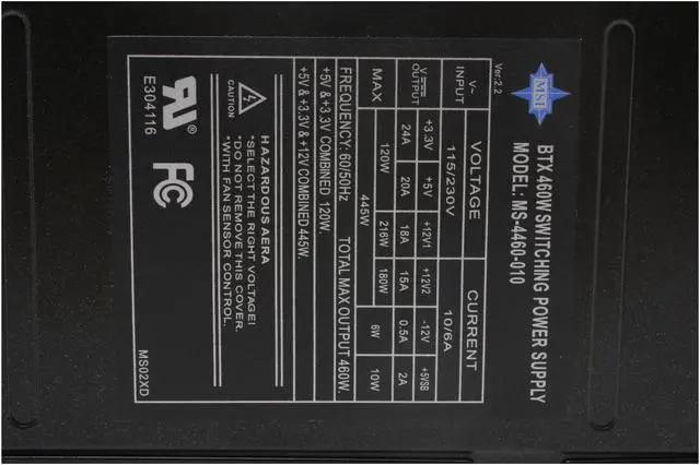 Alt view image 4 of 10 - MSI TurboStream 460W 460W BTX SLI Ready  Active PFC Power Supply