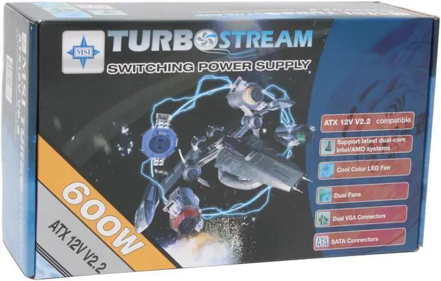 Alt view image 10 of 10 - MSI TurboStream 600W 600 W ATX 12V V2.2/ EPS 12V/ BTX SLI Ready Active PFC Power Supply