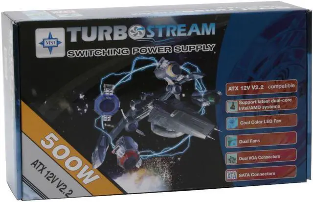 Alt view image 7 of 7 - MSI TurboStream MS-4500-020 500 W ATX12V V2.2 SLI Ready Active PFC Power Supply