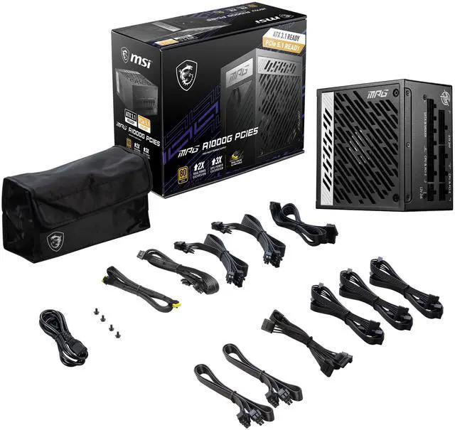 Alt view image 3 of 3 - MSI - MPG A1000G PCIE5, 80+ GOLD Full Modular Gaming PSU, 12V-2x6 Cable, 5080 5090 ATX 3.1 & PCIE 5.1 Ready, 1000W Power Supply, 10 Year Warranty