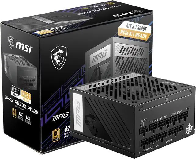 Alt view image 3 of 3 - MSI - MPG A850G PCIE5, 80+ GOLD Full Modular Gaming PSU, 12V-2x6 Cable, 5080 5070 ATX 3.1 & PCIE 5.1 Ready, 850W Power Supply, 10 Year Warranty