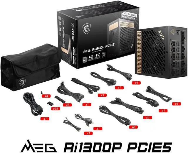 Alt view image 16 of 16 - MSI - MEG Ai1300P PCIE5, 80+ PLATINUM Full Modular Gaming PSU, 12V-2x6 Cable, 5080 5090 ATX 3.1 & PCIE 5.1 Ready, 1300W Power Supply, 10 Year Warranty