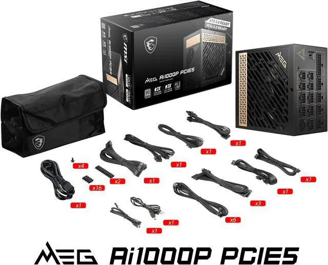 Alt view image 17 of 17 - MSI- MEG Ai1000P PCIE 5.0, 80 PLATINUM Full Modular Gaming PSU, 12VHPWR Cable, 4080 4090 ATX 3.0 Compatible, 1000W Power Supply