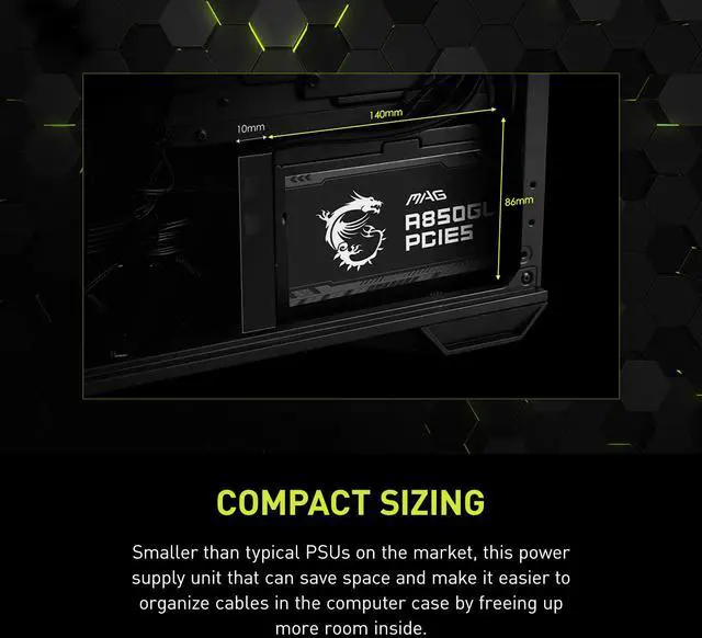 Alt view image 10 of 10 - MSI MAG A850GL PCIE5, Fully Modular Compact Gaming 850W Power Supply, 80+ Gold, ATX 3.1 & PCIe 5.1 Ready, Native Dual-color 12V-2x6 cable, 10 Year Warranty