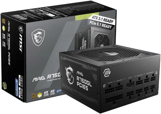 Main image of MSI - MAG A750GL PCIE5, 80+ GOLD Fully Modular Gaming PSU, 12V-2x6 Cable, ATX 3.1 & PCIE 5.1 Ready, 750W Power Supply, 10 Year Warranty