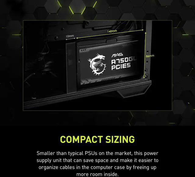 Alt view image 10 of 10 - MSI MAG A750GL PCIE5, Fully Modular Compact Gaming 750W Power Supply, 80+ Gold, ATX 3.1 & PCIe 5.1 Ready, Native Dual-color 12V-2x6 cable, 10 Year Warranty