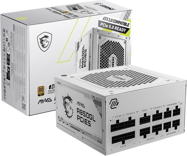 MSI - MAG A850GL PCIE 5.0 WHITE, 80 GOLD Fully Modular Gaming PSU, 12VHPWR  Cable, ATX 3.0 Compatible, 850W Power Supply, 10 Year Warranty - Newegg.com