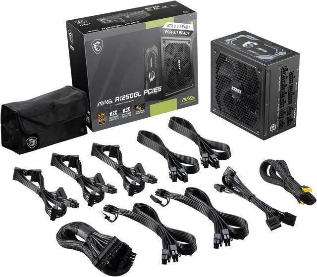 Alt view image 18 of 18 - MSI - MAG A1250GL PCIE 5, 80 GOLD Fully Modular Gaming PSU, 12V-2×6 Cable, ATX 3.1 & PCIE 5.1 Ready, 1250W Power Supply, 10 Year Warranty