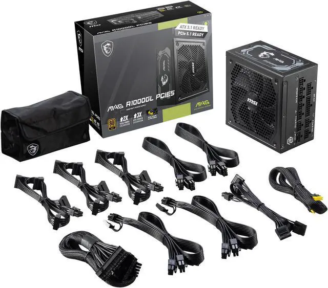Alt view image 18 of 18 - MSI - MAG A1000GL PCIE 5, 80 GOLD Fully Modular Gaming PSU, 12V-2×6 Cable, ATX 3.1 & PCIE 5.1 Ready, 1000W Power Supply, 10 Year Warranty