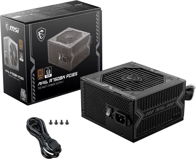 Alt view image 4 of 9 - MSI - MAG A750BN PCIE5, 80+ BRONZE non-Modular Gaming PSU, 12V-2x6 Cable, PCIE 5.1 Ready, 750W Power Supply