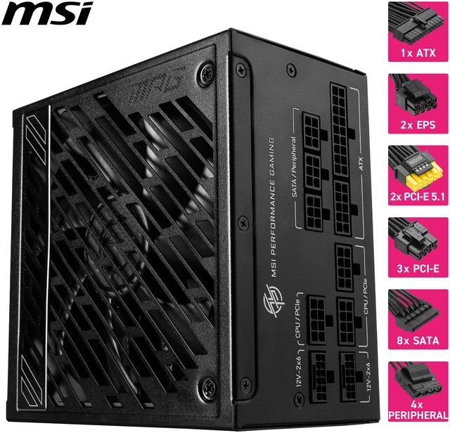 Alt view image 6 of 8 - MSI MPG A1000GS PCIE5 II, Fully Modular Gaming 1000W Power Supply, 80+ Gold, Dual 12V-2x6 Cables, Server-Grade Capacitor, ATX 3.1 & PCIe 5.1 Ready, Low-Noise, 8-pin PCIe x 3, 10 Year Warranty