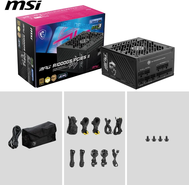 Alt view image 8 of 8 - MSI MPG A1000GS PCIE5 II, Fully Modular Gaming 1000W Power Supply, 80+ Gold, Dual 12V-2x6 Cables, Server-Grade Capacitor, ATX 3.1 & PCIe 5.1 Ready, Low-Noise, 8-pin PCIe x 3, 10 Year Warranty