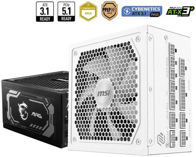 Main image of MAG A1000GL PCIE5 WHITE, USA, 1000W, Fully-Modular, 80 Plus Gold, Bilingual Color Box, Solid wood pallet packing