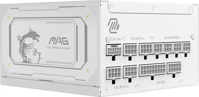 Alt view image 8 of 12 - MAG A1000GL PCIE5 WHITE, USA, 1000W, Fully-Modular, 80 Plus Gold, Bilingual Color Box, Solid wood pallet packing