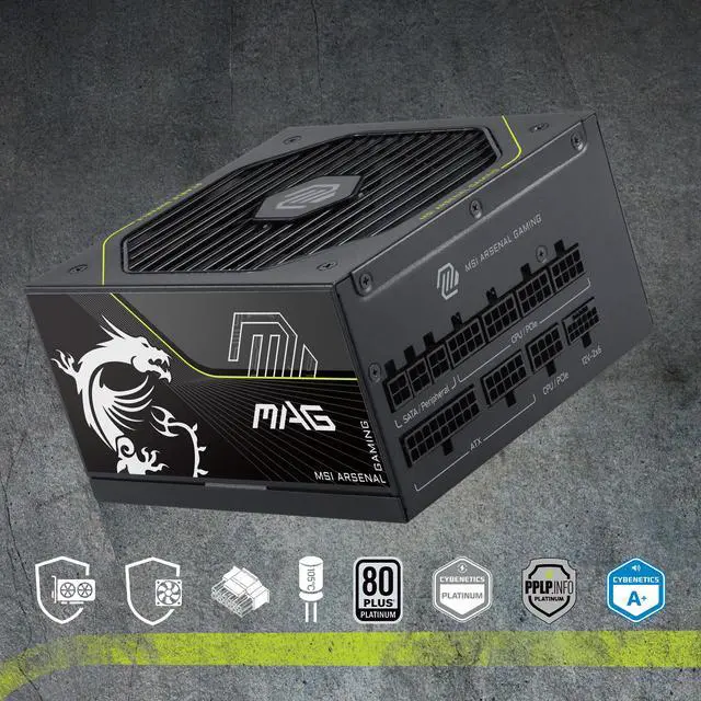 Alt view image 2 of 13 - MSI MAG A1200PLS PCIE5, Fully Modular Gaming 1200W Power Supply, 80+ Platinum, Native 12V-2x6 Cables, GPU Safeguard, 105°C Main Capacitor, Fan Safeguard, ATX 3.1 & PCIe 5.1 Ready, 10 Year Warranty