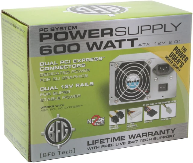 Alt view image 7 of 7 - BFG Tech BFGR600PSU 600Watt ATX 12V 2.01 SLI Ready Active PFC Power Supply