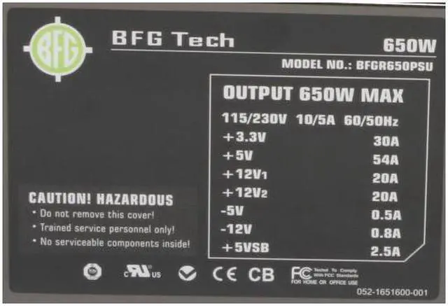 Alt view image 3 of 8 - BFG Tech BFGR650PSU 650 W ATX12V V2.0 / EPS 12V SLI Ready CrossFire Ready Power Supply