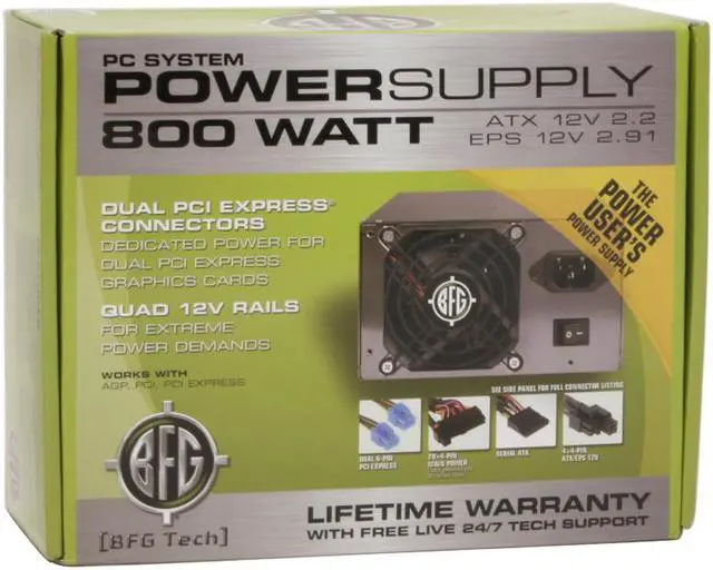 Alt view image 7 of 7 - BFG Tech BFGR800WPSU 800 W ATX 12V Ver.2.2/ EPS 12V Ver.2.91 SLI Ready Power Supply