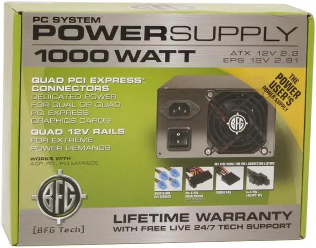 Alt view image 8 of 8 - BFG Tech BFGR1000WPSU 1000 W ATX 12V 2.2/EPS 12V 2.91 SLI Ready Active PFC Power Supply