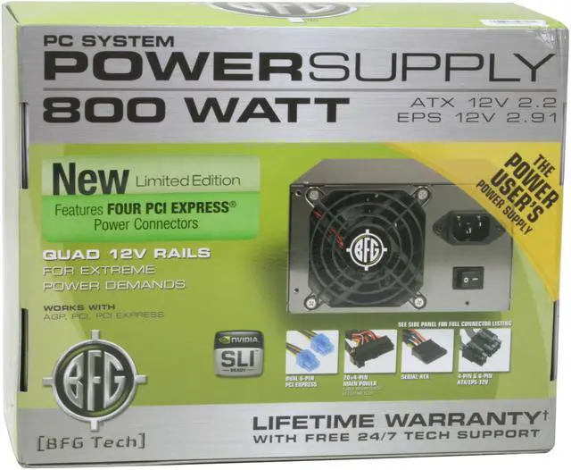 Alt view image 7 of 7 - BFG Tech BFGR800WPSULE 800 W ATX 12V 2.2 and EPS 12V 2.91 SLI Ready CrossFire Ready Active PFC Power Supply