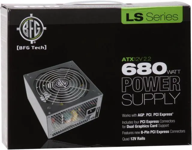 Alt view image 10 of 10 - BFG Tech LS SERIES LS-680 680W Continuous @ 40°C ATX12V 2.2 / EPS12V 2.8 SLI Certified CrossFire Ready 80 PLUS Certified Active PFC Power Supply