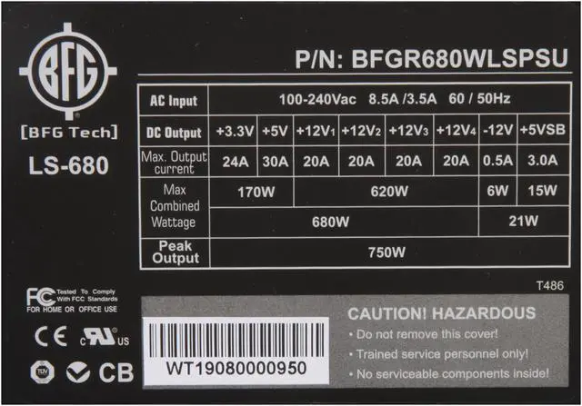 Alt view image 5 of 10 - BFG Tech LS SERIES LS-680 680W Continuous @ 40°C ATX12V 2.2 / EPS12V 2.8 SLI Certified CrossFire Ready 80 PLUS Certified Active PFC Power Supply
