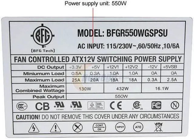 Alt view image 4 of 9 - BFG Tech GS-550 550 W ATX12V V2.2 / EPS12V V2.8 SLI Ready CrossFire Ready Power Supply