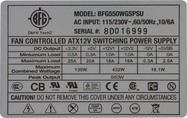 Alt view image 7 of 7 - BFG Tech GS-550 550 W ATX12V V2.2 / EPS12V V2.8 SLI Ready CrossFire Ready Power Supply - OEM