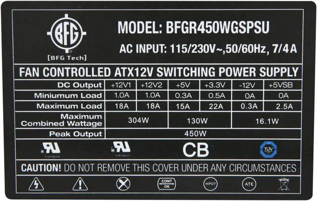 Alt view image 5 of 7 - BFG Tech BFGE450WPSU 450 W ATX 12V v2.2 Power Supply
