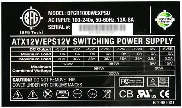 Alt view image 5 of 7 - BFG Tech EX-1000 1000 W ATX12V 2v.2/EPS12V v2.91 SLI Ready CrossFire Ready 80 PLUS BRONZE Certified Modular Power Supply
