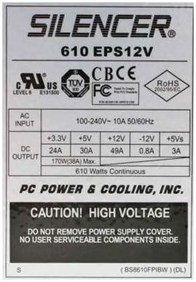 Alt view image 3 of 7 - PC Power and Cooling S61EPS 610W Continuous @ 40°C EPS12V SLI Certified CrossFire Ready 80 PLUS Certified Active PFC Power Supply compatible with core i7