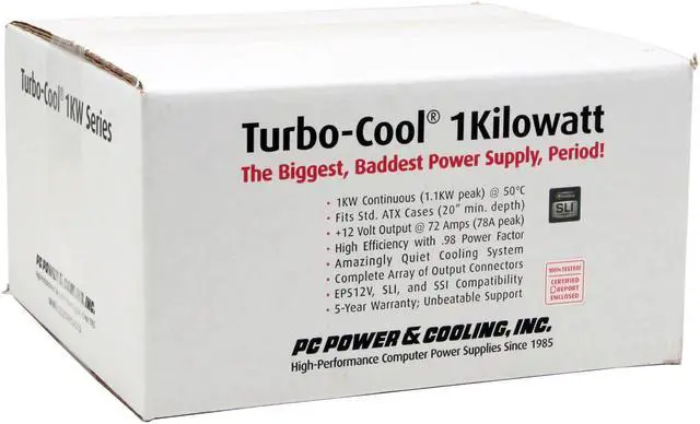 Alt view image 6 of 6 - PC Power and Cooling Turbo-Cool 1KW-SR 1000W Continuous @ 50°C EPS12V SLI Certified CrossFire Ready Active PFC Power Supply