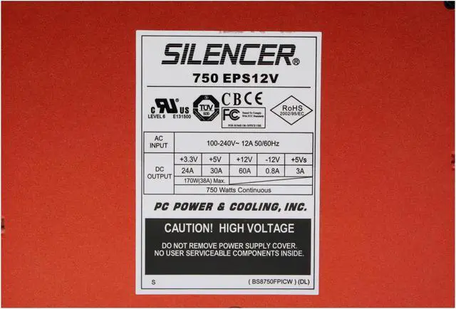 Alt view image 5 of 7 - PC Power & Cooling Silencer 750 Quad - Copper 750W Continuous @ 40°C (825W Peak) EPS12V SLI Certified CrossFire Ready Active PFC Power Supply
