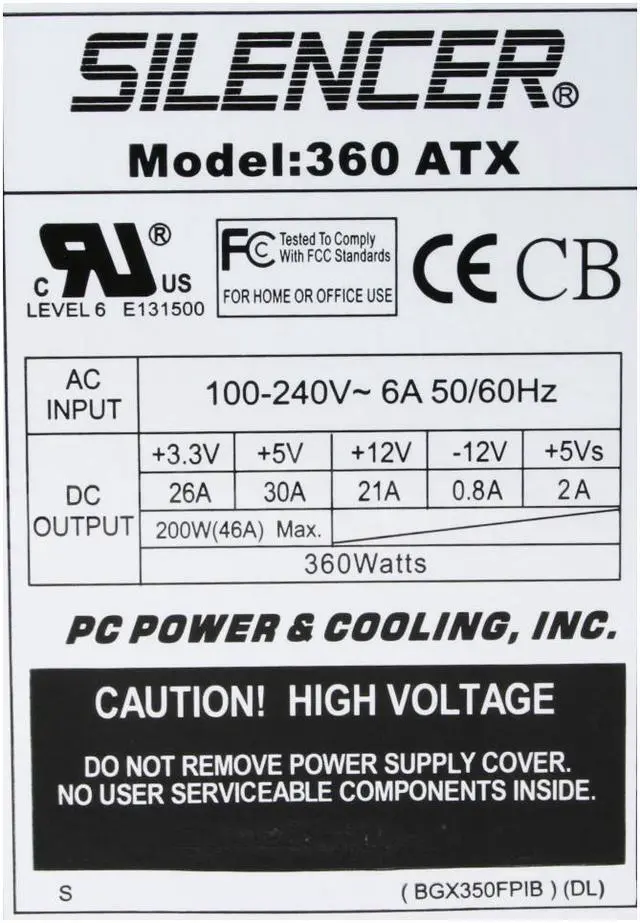 Alt view image 5 of 9 - PC Power and Cooling Silencer 360 ATX 360 W ATX12V Ver 2.1 Power Supply