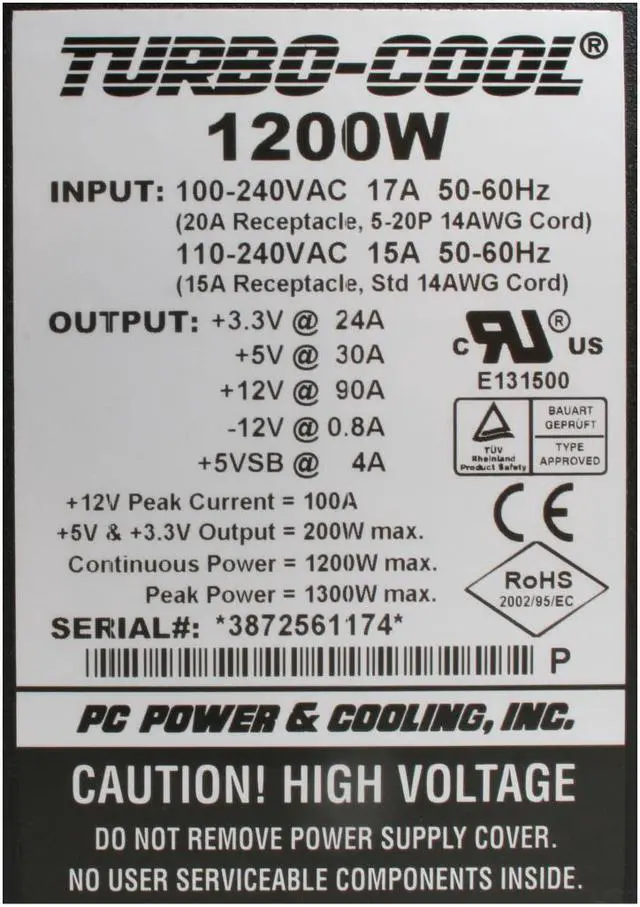 Alt view image 3 of 9 - PC Power and Cooling Turbo Cool 1200W Server-grade High Performance SLI CrossFire ready Power Supply Intel 4th Gen CPU Haswell Compatibility