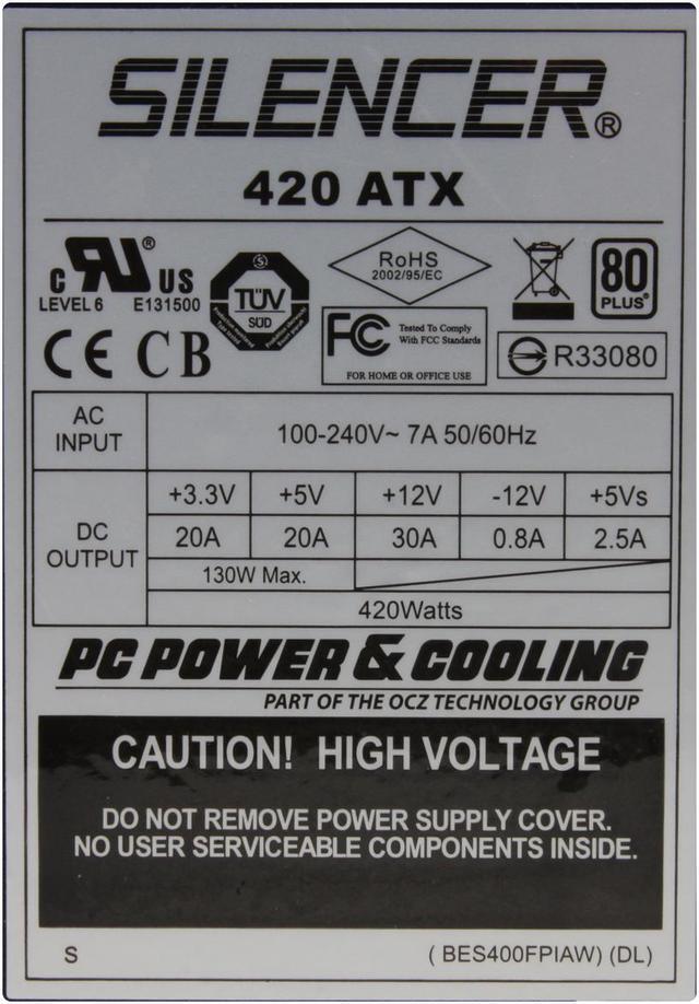 Alt view image 4 of 9 - PC Power and Cooling Silencer PPCS420X 420 W ATX12V 80 PLUS Certified Active PFC Power Supply