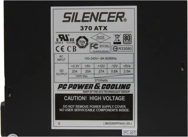 Alt view image 4 of 9 - PC Power and Cooling Silencer PPCS370X 370 W ATX12V 80 PLUS Certified Active PFC Power Supply