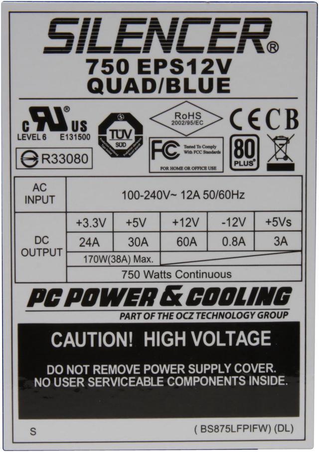 Alt view image 4 of 9 - PC Power & Cooling Silencer PPCS750QBL 750W ATX12V / EPS12V SLI Certified CrossFire Ready 80 PLUS Certified Active PFC Power Supply