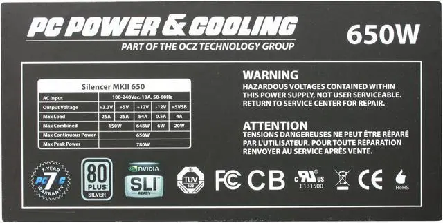 Alt view image 5 of 7 - PC Power and Cooling Silencer Mk II PPCMK2S650 650 W ATX12V v2.2 / EPS12V SLI Ready CrossFire Ready 80 PLUS SILVER Certified Active PFC Power Supply