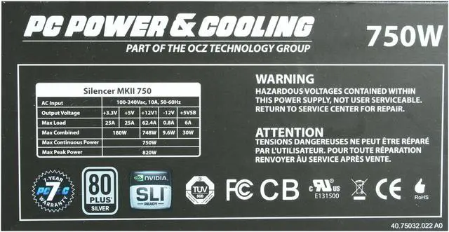 Alt view image 5 of 7 - PC Power and Cooling Silencer Mk II 750W High Performance 80PLUS Silver SLI CrossFire Intel Haswell Ready Power Supply