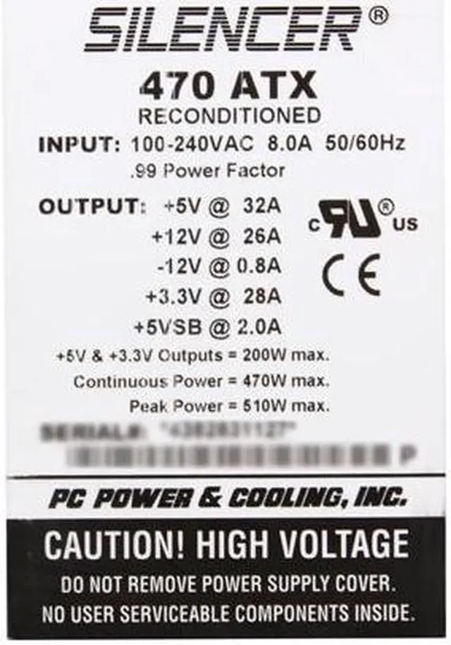 Alt view image 4 of 6 - PC Power and Cooling S47ATX-B 470 W ATX12V v2.2 Power Supply