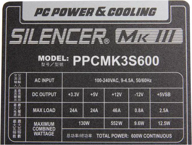 Alt view image 5 of 7 - PC Power & Cooling Silencer MKIII Series 600 Watt 80+ Bronze Semi-Modular Active PFC Industrial Grade ATX PC Power Supply (PPCMK3S600)